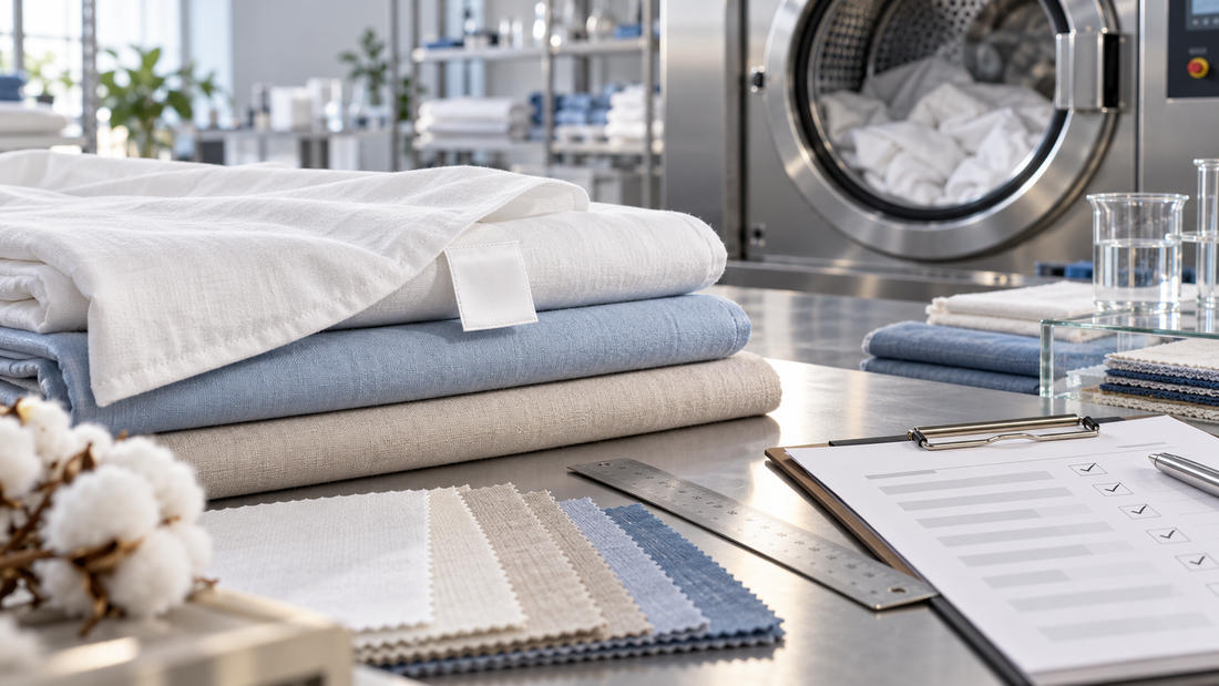 Bedding textiles in a testing workspace for evidence-based care instruction development