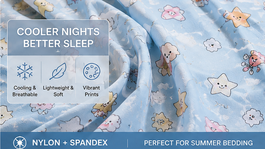 Cooling printed nylon spandex fabric for summer kids bedding and B2B sourcing
