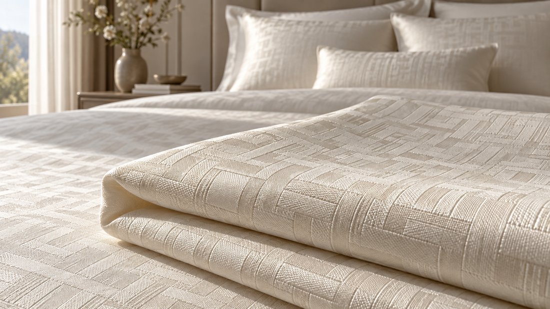 Mercerized cotton jacquard fabric with subtle sheen for premium bedding