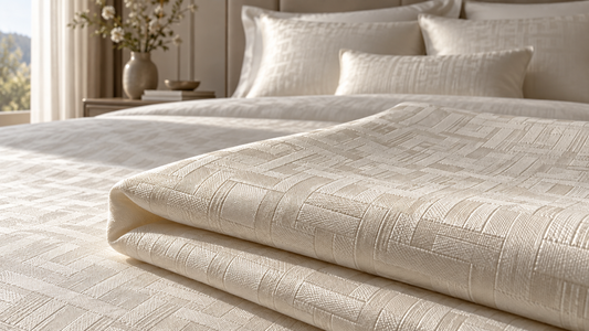 Mercerized cotton jacquard fabric with subtle sheen for premium bedding