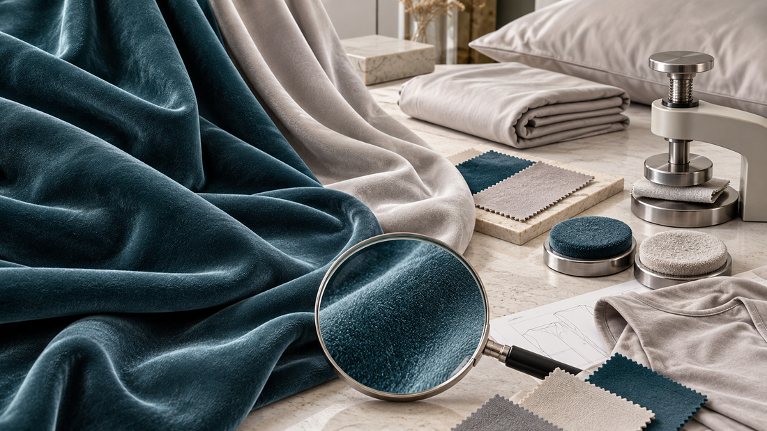 Velvety-texture Modal fabric examined with a magnifier and surface-test specimens