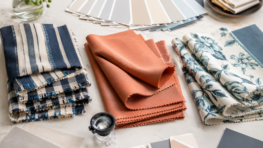 Yarn-dyed, solid dyed and printed cotton swatches for bedding sourcing