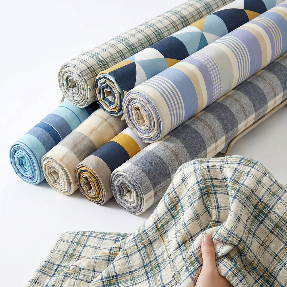 Cotton Plain-Weave Checked Fabric