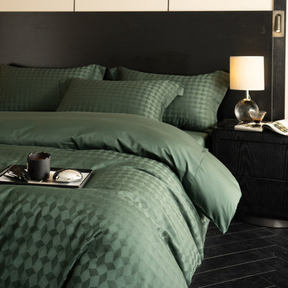 Woven Cotton Jacquard Fabric for Bedding and Homewear – alternate fabric and bedding view