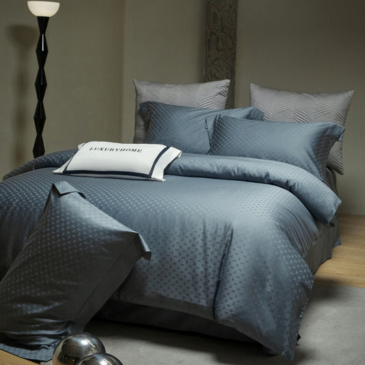 Wrinkle-Resistant Cotton Jacquard Fabric for Daily Bedding – alternate fabric and bedding view