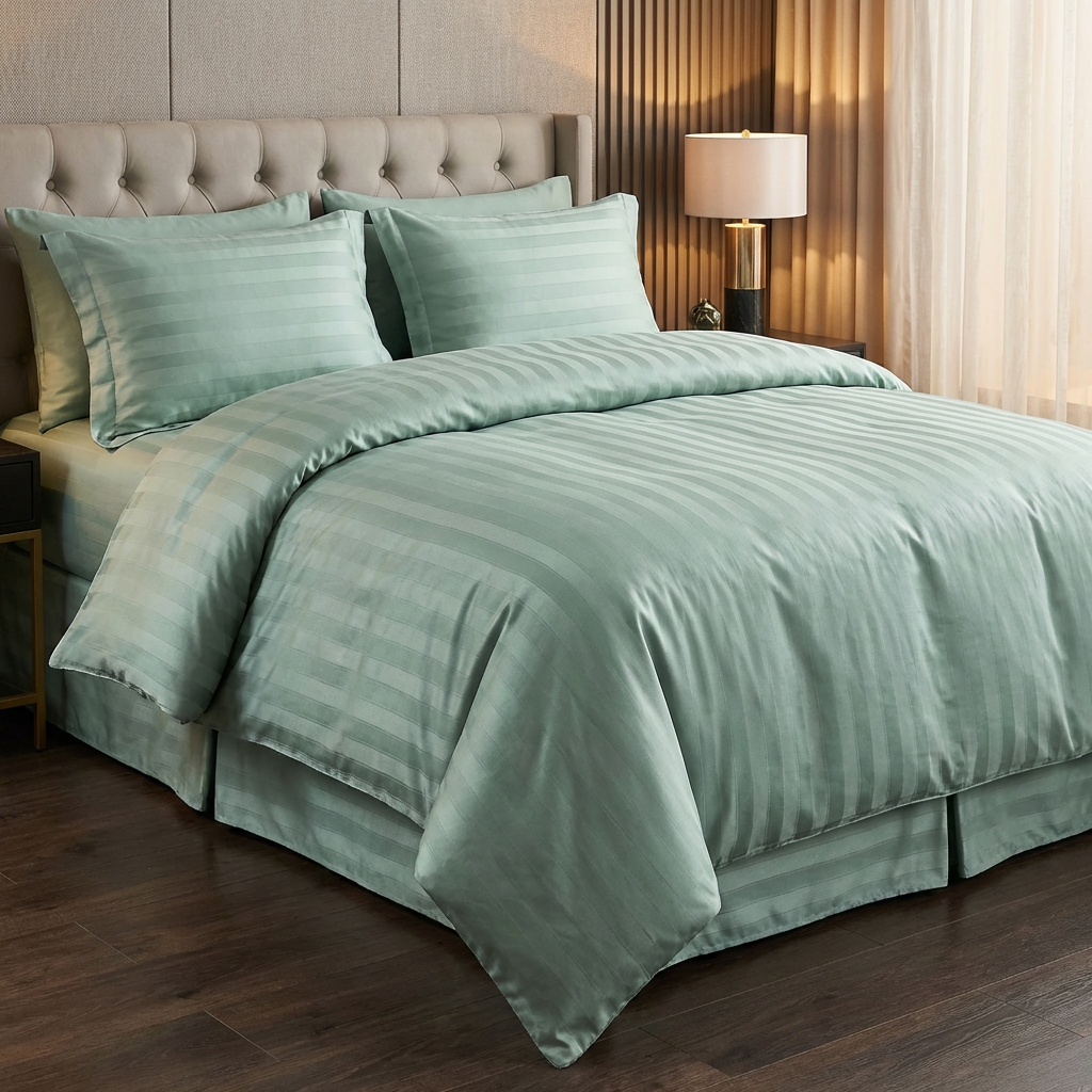 Satin Stripe Cotton Jacquard Fabric for Hotel Bed Linen – jacquard texture and application detail