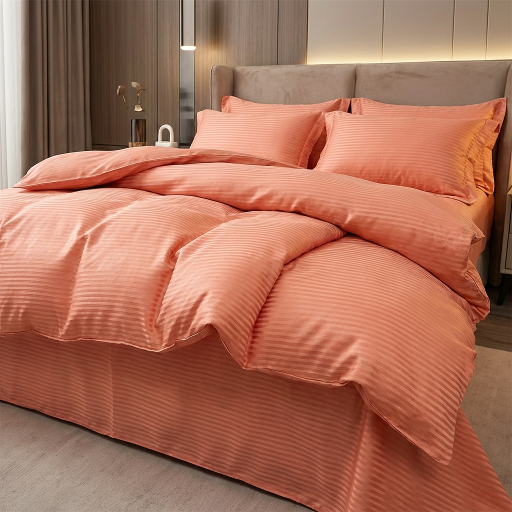 Satin Stripe Cotton Jacquard Fabric for Hotel Bed Linen – color, weave and finish detail