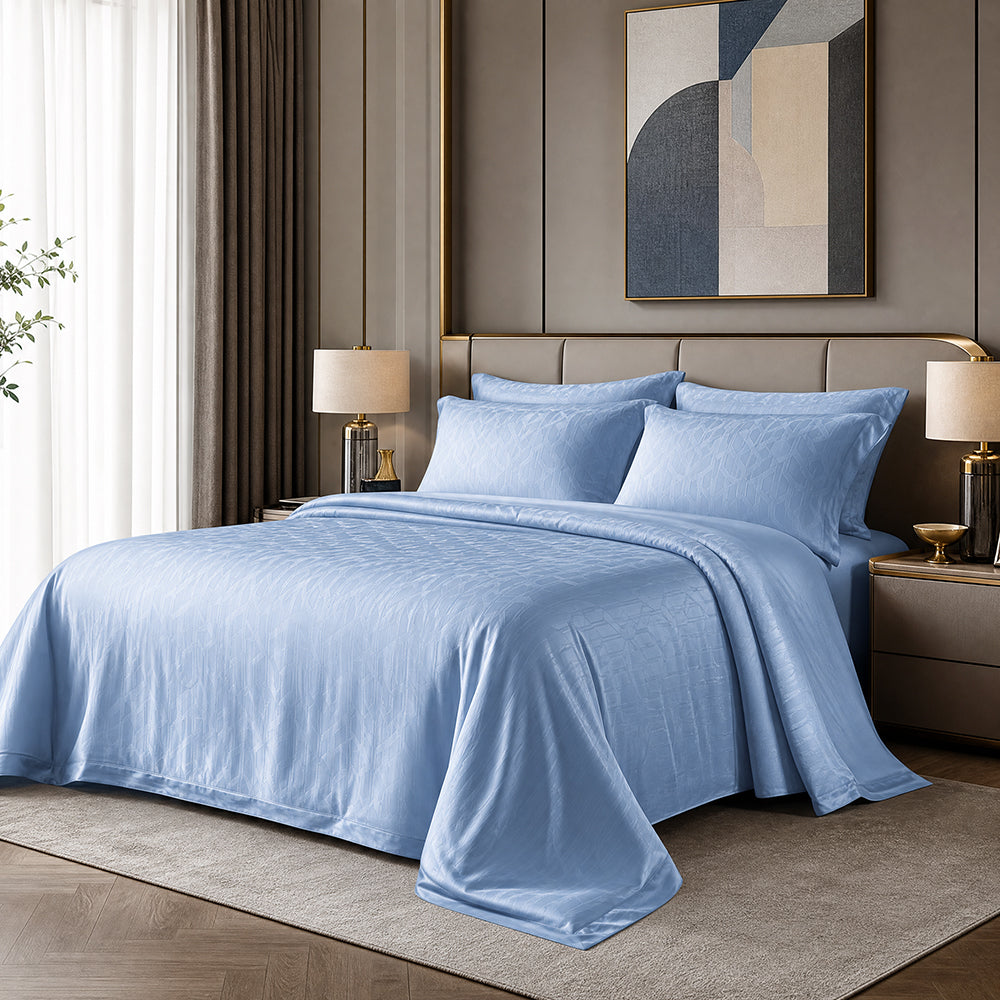 Double-Gauze Cotton Jacquard Fabric for Summer Bed Sheets – jacquard texture and application detail