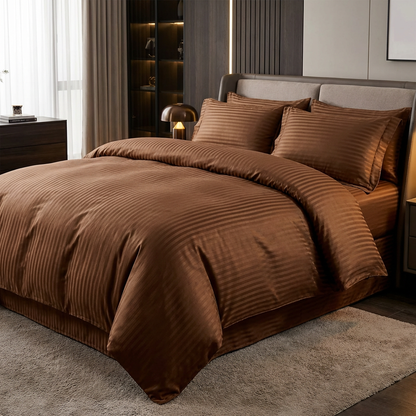 Striped Satin Cotton Jacquard Fabric for Hotel Flat Sheets – color, weave and finish detail