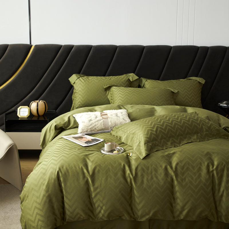 Geometric Cotton Jacquard Fabric for Modern Bedspreads – alternate fabric and bedding view