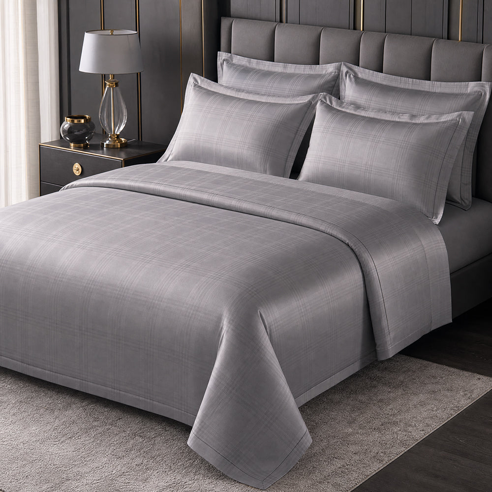 High-Count Yarn-Dyed Cotton Jacquard Fabric for Luxury Bedding – alternate fabric and bedding view