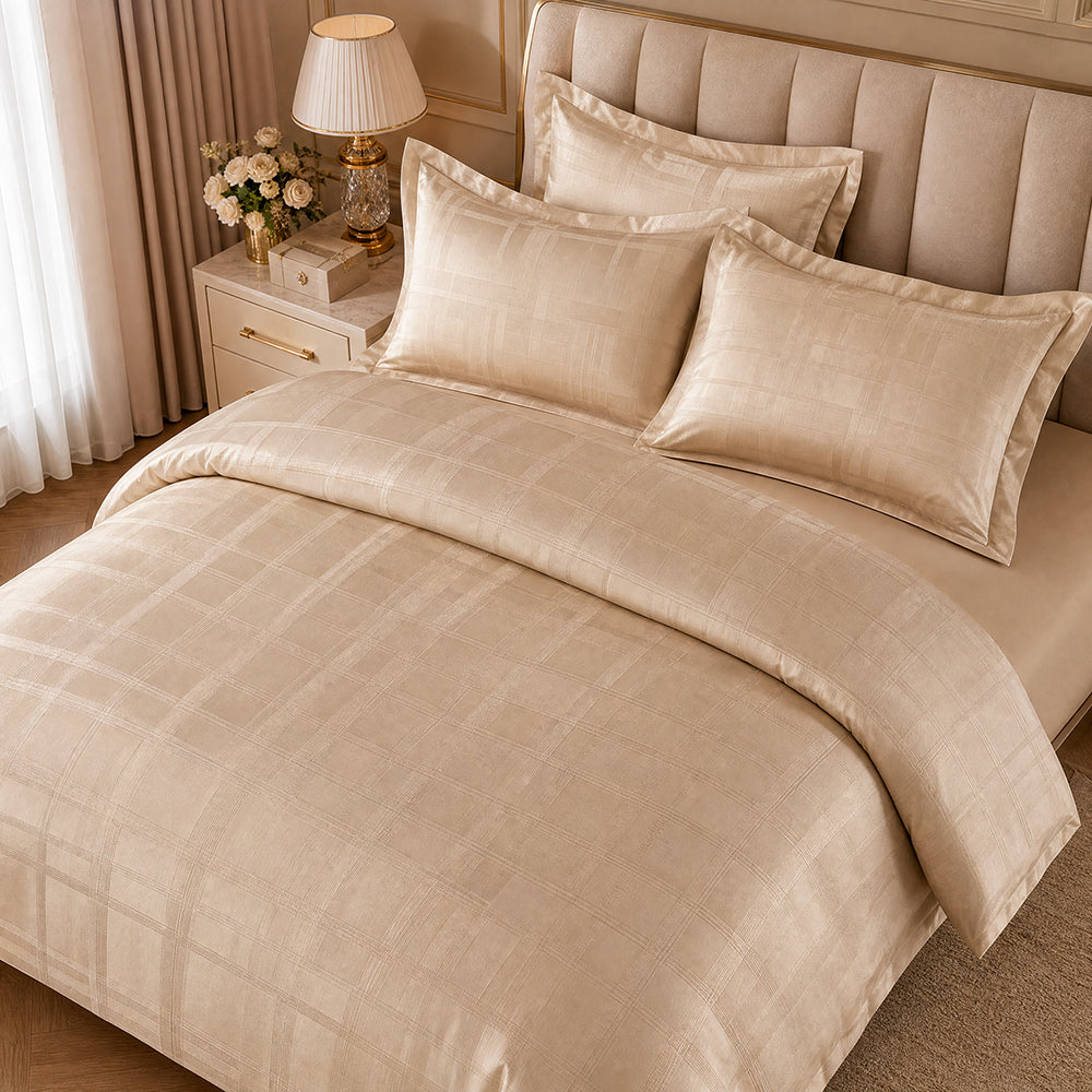 High-Count Yarn-Dyed Cotton Jacquard Fabric for Luxury Bedding – color, weave and finish detail