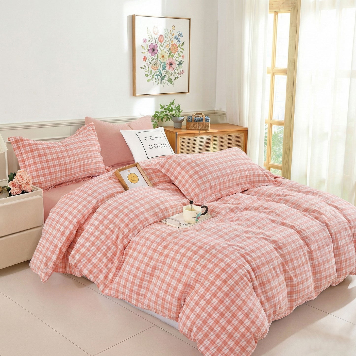 Custom 100% Cotton Washed Fabric for Bedding and Home Textiles – washed cotton surface and pattern detail