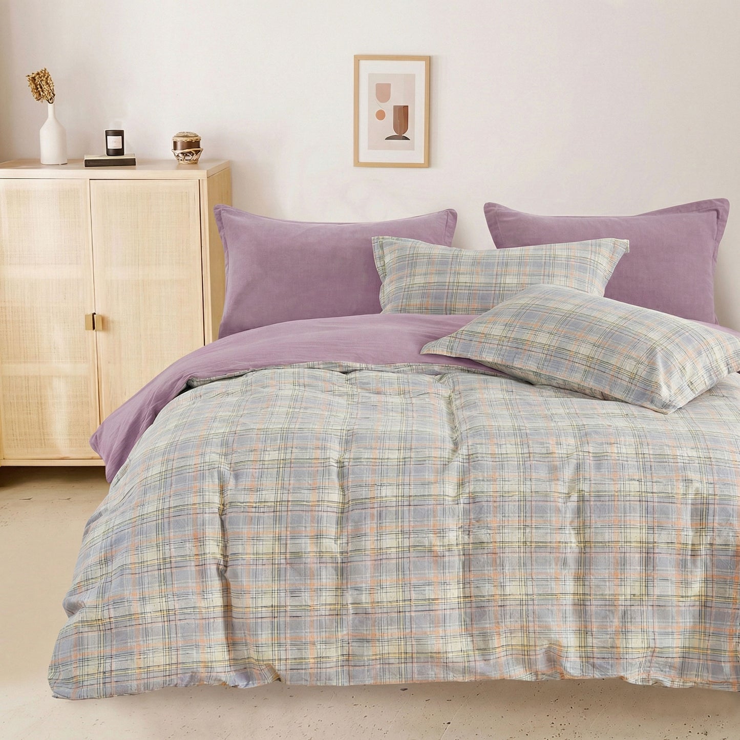 Plaid 100% Cotton Washed Fabric for Hotel Bed Sheets – main product view