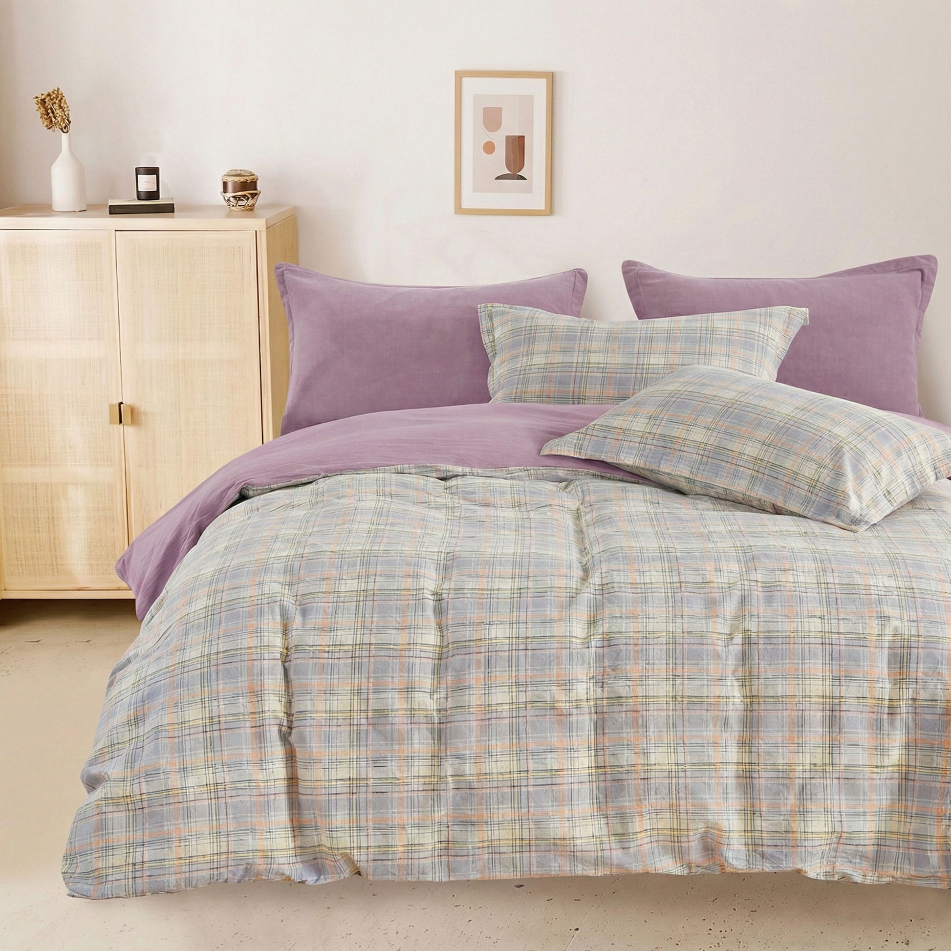 Plaid 100% Cotton Washed Fabric for Hotel Bed Sheets – main product view