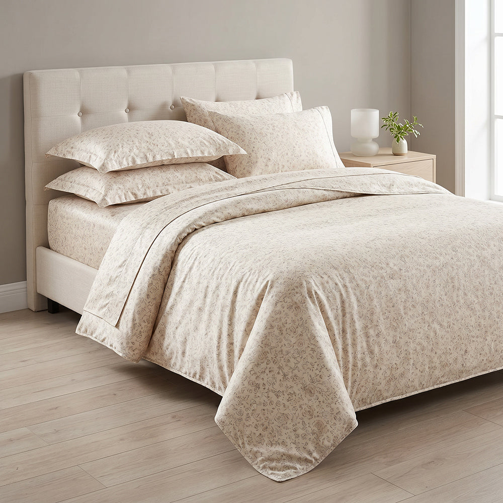 Lightweight Printed Microfiber Fabric for Sheets and Loungewear – microfiber texture and application detail