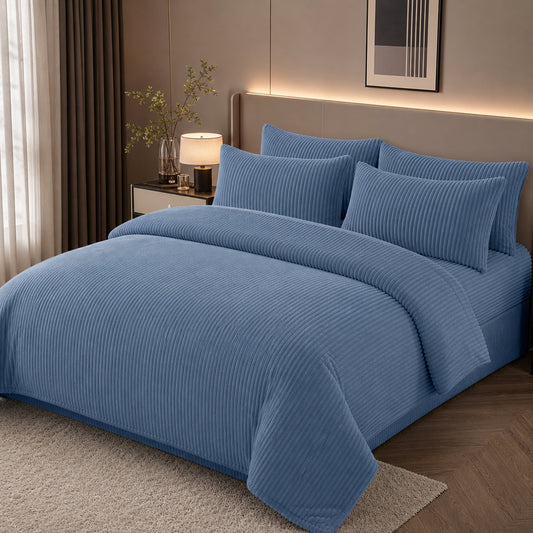 Wholesale Solid Soft 3D Striped Thermal Blanket Material Drop-Needle Flannel Fabric - Image 2