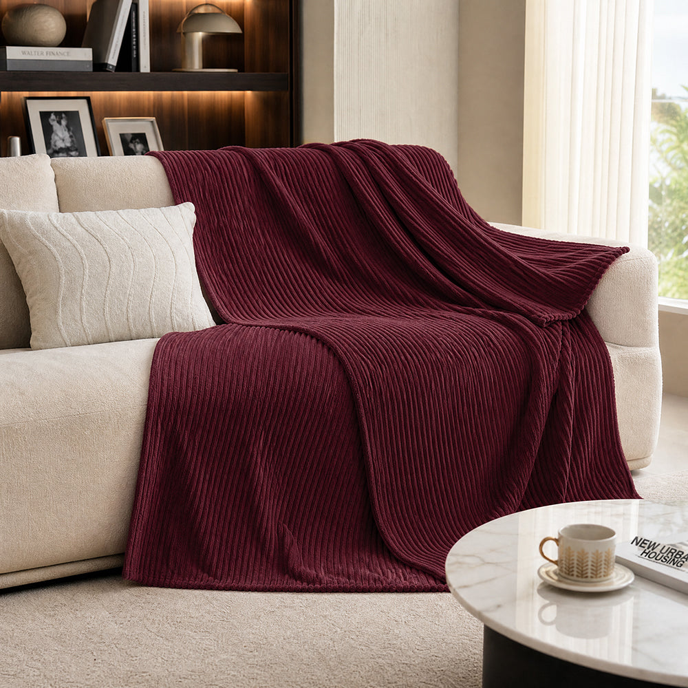 High Density Solid Roll for Warm Four-Piece Bedding Striped Coral Flannel Fabric - Image 4
