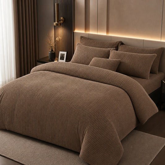 Colorfast Durable Material for Luxury Bed Set Grooved Autumn Winter Flannel Fabric - Image 1