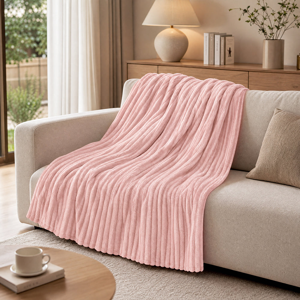 Colorfast Durable Material for Luxury Bed Set Grooved Autumn Winter Flannel Fabric - Image 3