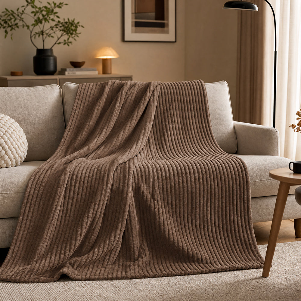 Uniform Thickness Soft Throw for Living Room Sofa Sculpted Ribbed Milk Flannel Fabric - Image 3
