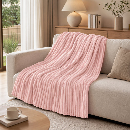 Fine-Wale Uniform Thickness Cosy Throw for Couch Sheet Ribbed Milk Flannel Fabric - Image 1