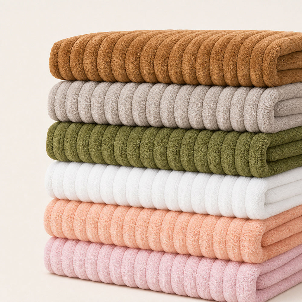 Fine-Wale Uniform Thickness Cosy Throw for Couch Sheet Ribbed Milk Flannel Fabric - Image 2
