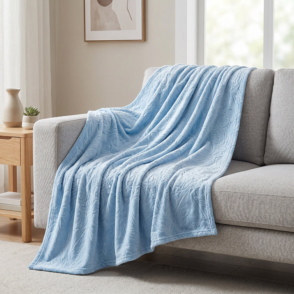 Embossed Rabbit Fur Look Throw Blanket Luxury Fluffy Fabric - Image 1
