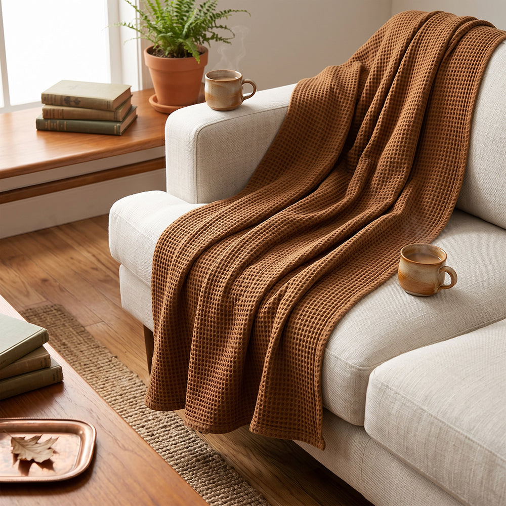 Dense Soft Durable Easy Care Cotton Waffle Bedding Fabric - Image 4