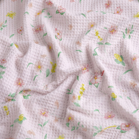 Premium Skin Friendly Breathable Textured Cotton Waffle Sheet Fabric - Image 2