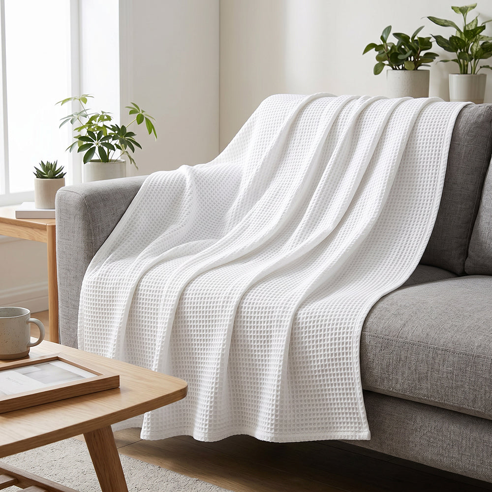 Soft Fluffy Warm Comfortable Cotton Waffle Lightweight Blanket Fabric - Image 3