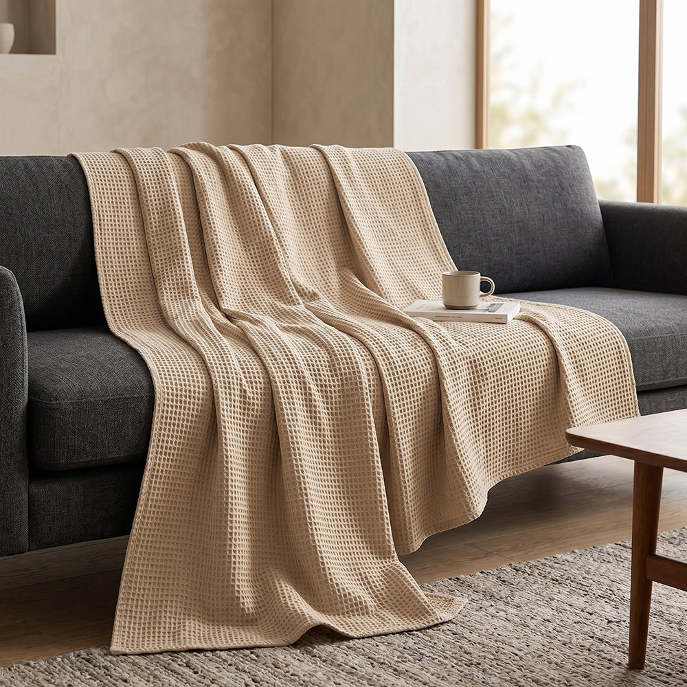 Soft Fluffy Warm Comfortable Cotton Waffle Lightweight Blanket Fabric - Image 4