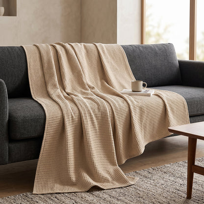 Soft Fluffy Warm Comfortable Cotton Waffle Lightweight Blanket Fabric - Image 4
