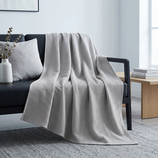 Skin Friendly Moisture Absorbing Breathable Cotton Waffle Throw Blanket Fabric - Image 2