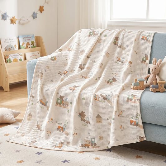 Printed Pattern Soft Fresh Cotton Waffle Sheet Fabric - Image 2
