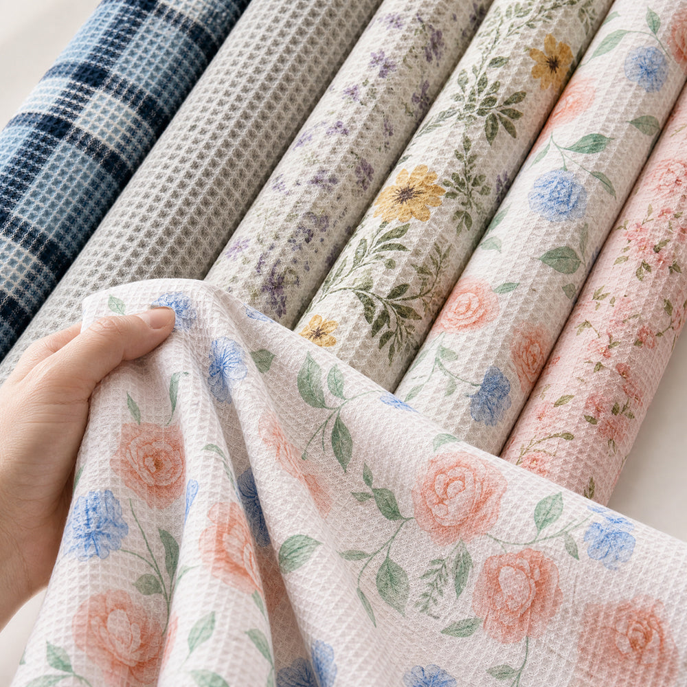 Luxury Minimal Natural Texture Cotton Waffle Bedding Set Fabric - Image 4