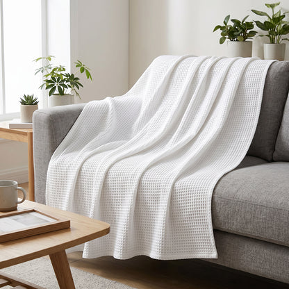 Soft Fluffy Moisture Absorbing Cotton Waffle Casual Blanket Fabric - Image 3