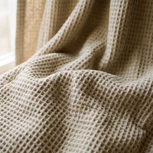 Fresh Skin Friendly Natural Grid Cotton Polyester Waffle Throw Fabric - Image 1