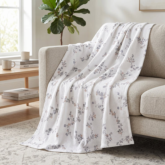 Fresh Skin Friendly Natural Grid Cotton Polyester Waffle Throw Fabric - Image 2