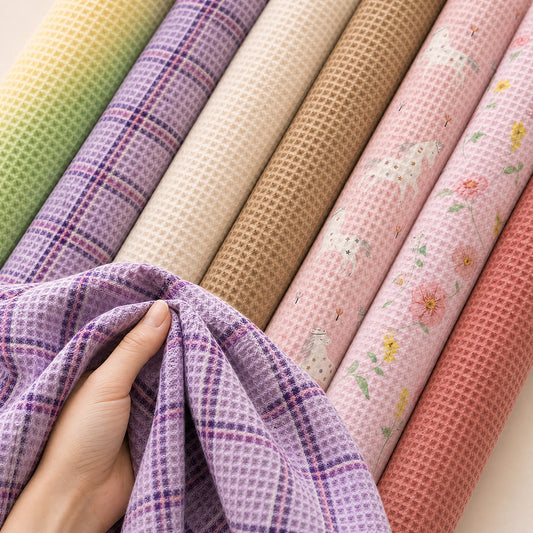 Dense Durable Soft Touch Cotton Polyester Waffle Bed Linen Fabric - Image 2