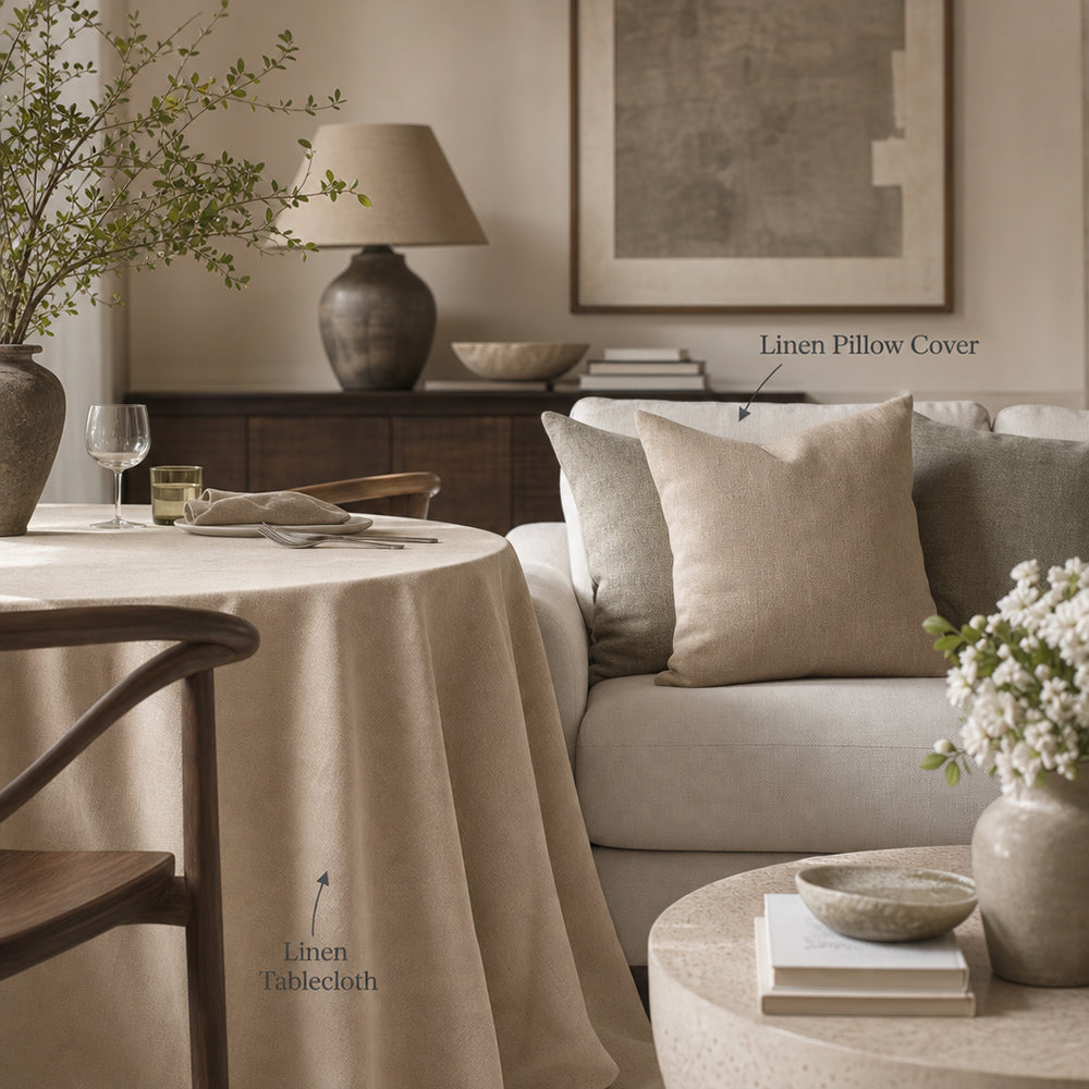 Elegant Decorative Breathable Drapey Linen Lyocell Tablecloth Fabric - Image 1