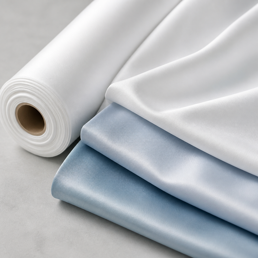 Temperature regulating lyocell bedding fabric swatches and roll